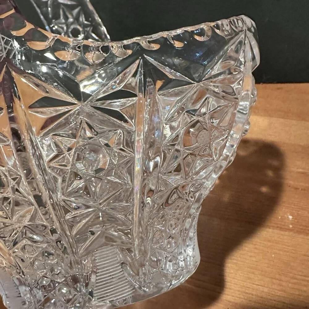 Vtg Clear Glass Basket Star Diamond Pattern Starburst 7